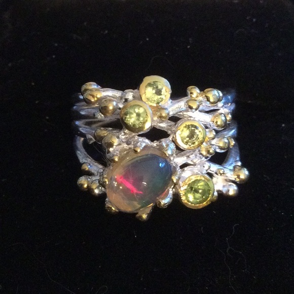 Surrealistic Genuine Firery Opal Ring - Picture 2 of 14